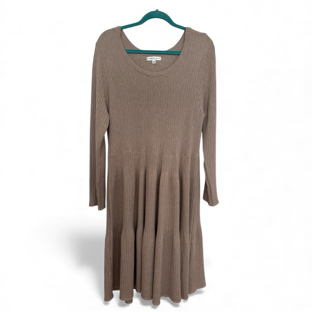 Robbie Bee Taupe Knit Dress – Size XL, Soft Stretch, Cozy Knee Length
